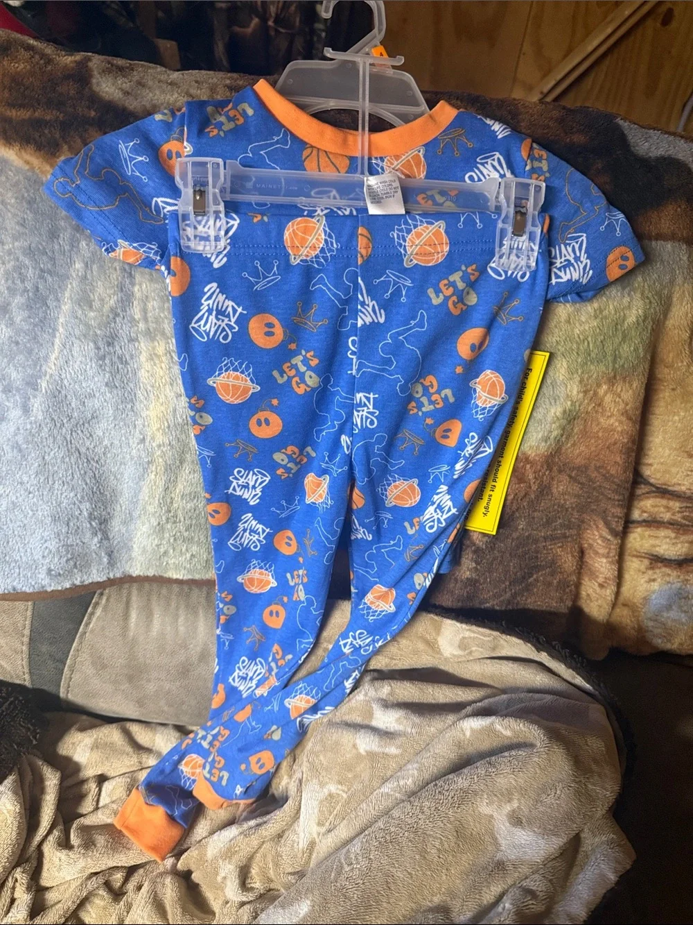 Unbranded Blue & Orange Basketball Print Kids Pajama Set